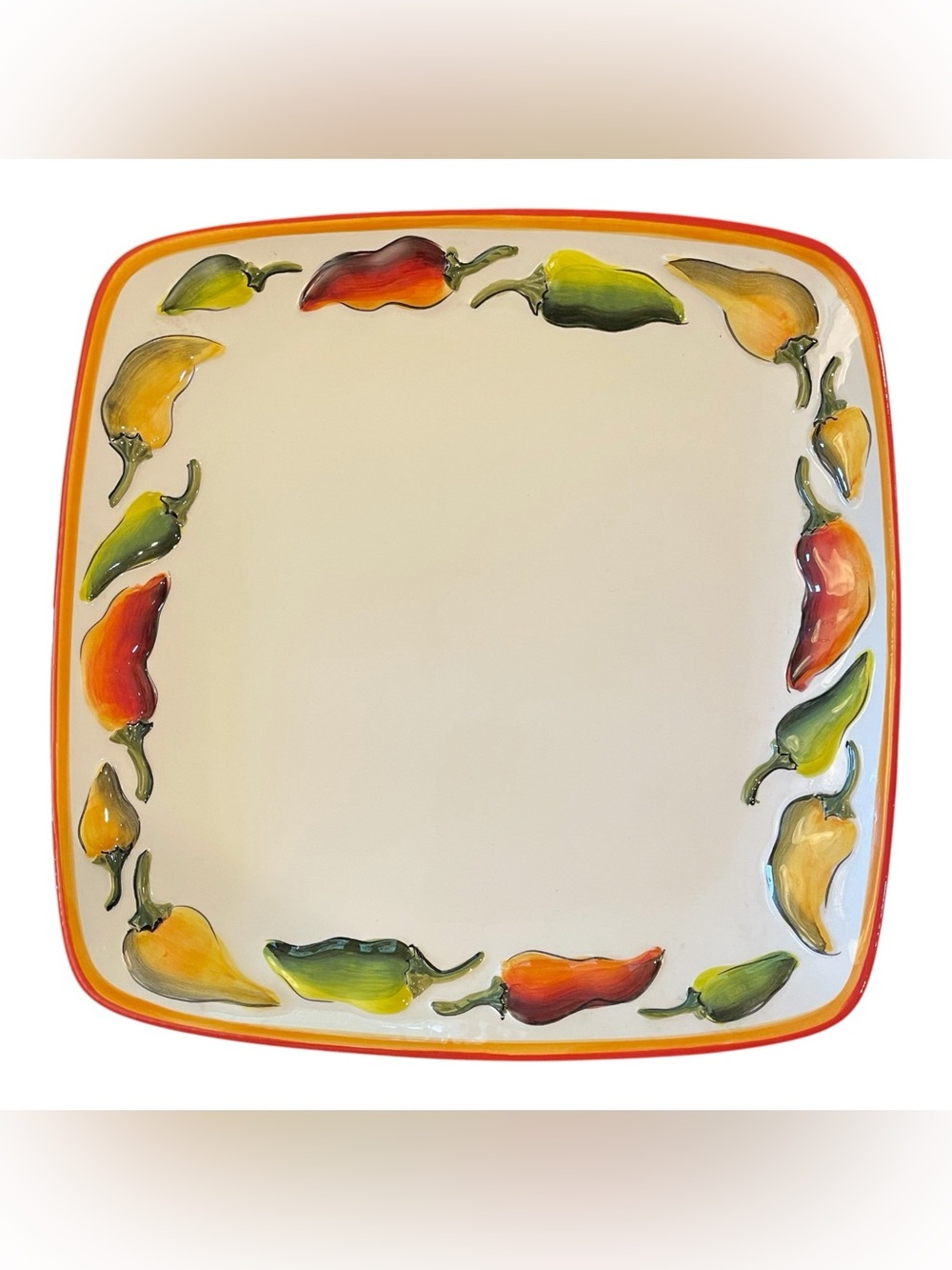 Clay Art Dinner Plate Platter La Mesa StoneLite Clay Hand Painted Square 11"